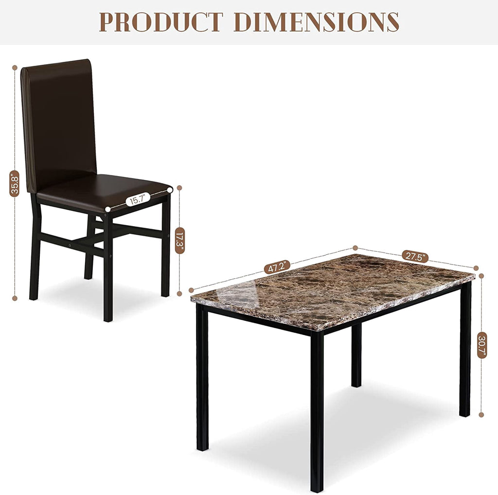 MIERES 5 Piece Dinning Table Sets for 4, Marble Kitchen Table and Chairs for 4,Dining Room Table Set with PU Leather Chairs,Faux Marble Dining Set for Small Spaces,Living Room,White+Brown