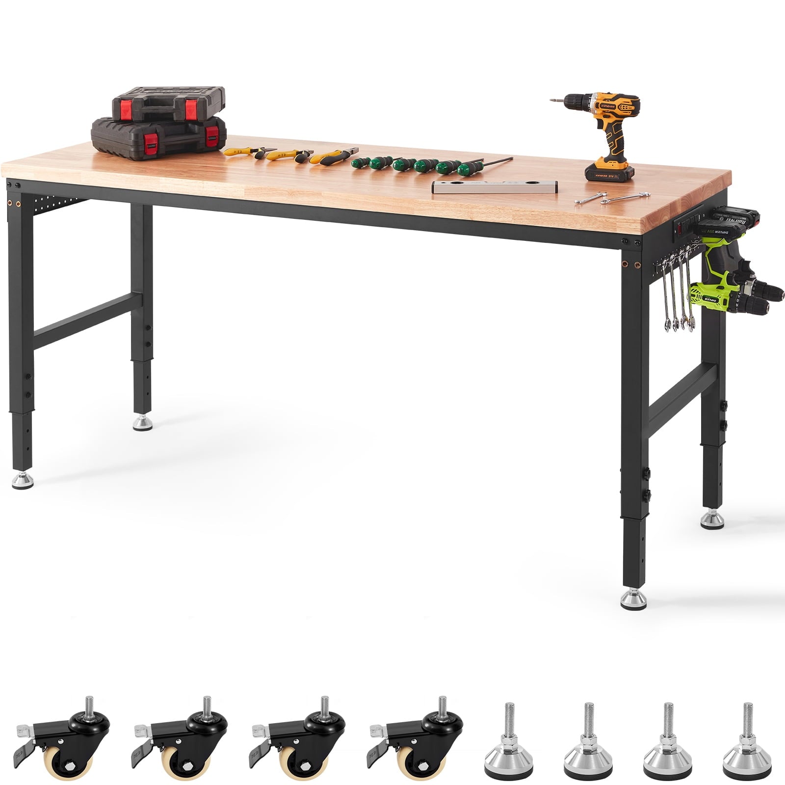 KFFKFF Adjustable Height Workbench 72L x 25W Work Bench Table w/ Power Outlets