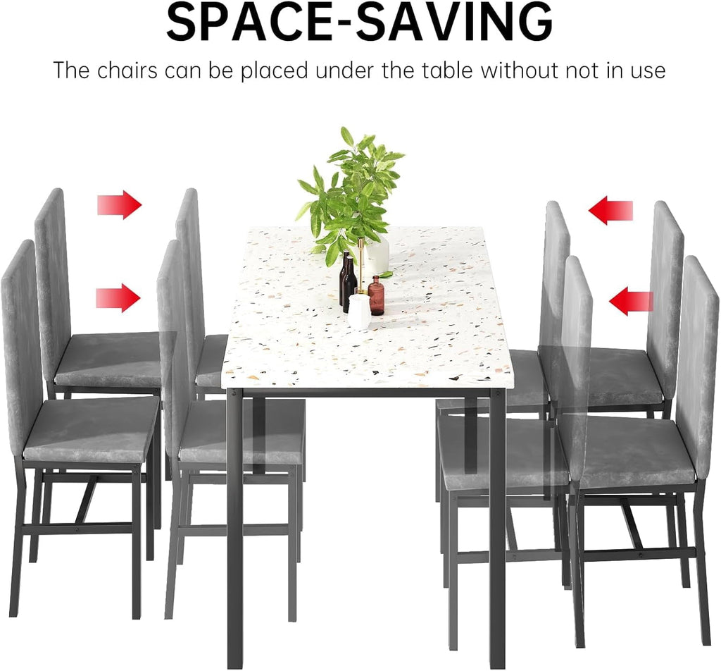 MIERES 5 Piece Dinning Table Sets for 4, Marble Kitchen Table and Chairs for 4,Dining Room Table Set with PU Leather Chairs,Faux Marble Dining Set for Small Spaces,Living Room,White+Brown