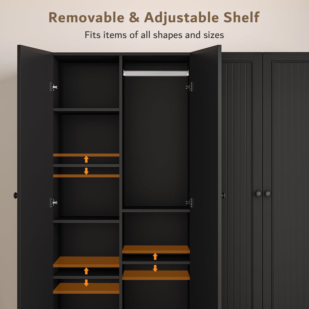 Laisnet 67H Armoire Wardrobe Closet with 4 Doors and 2 Drawers, Adjustable Shelves & Hanging Rods for Bedroom, White