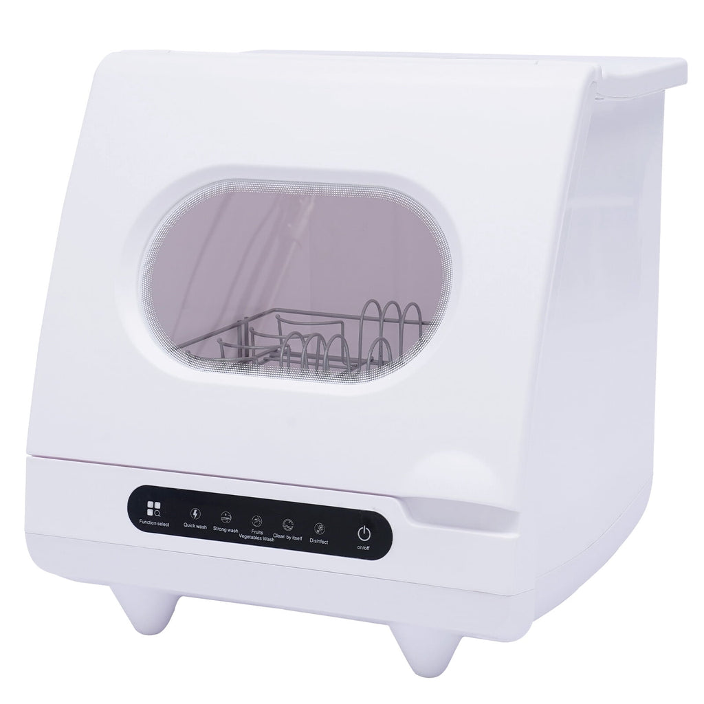 FOGGBET 110V 1200W Portable Countertop Dishwasher with 12 Water Outlets and 360° Rotation Flushing & Hose Connection 3-in-1 Function,15.74*15.74*17.71in,with 5L Water Tank,  for Homes, Apartments
