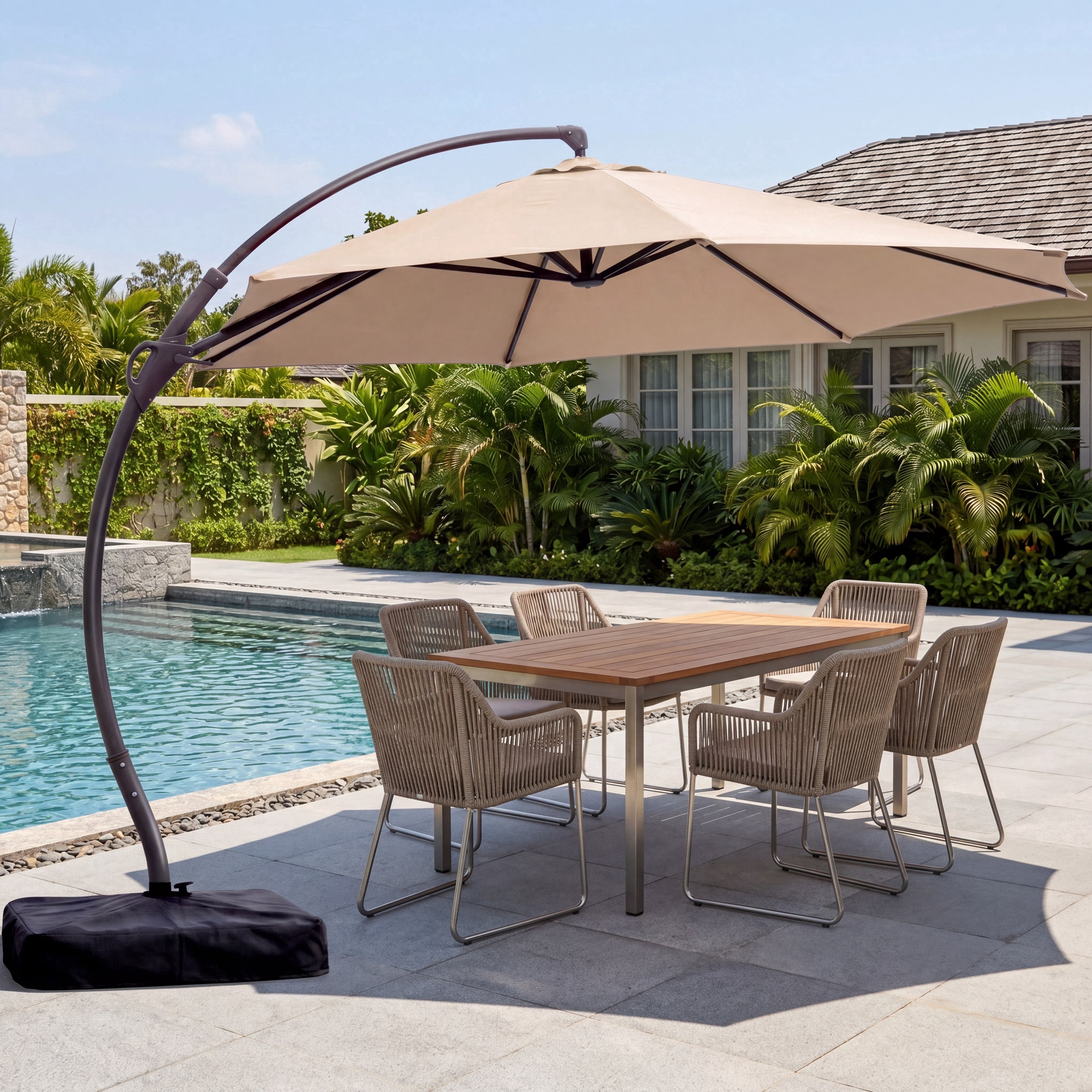 LAUSAINT HOME 11 FT Outdoor Patio Umbrella with Base, Aluminum Cantilever Umbrella with Crank, Champagne