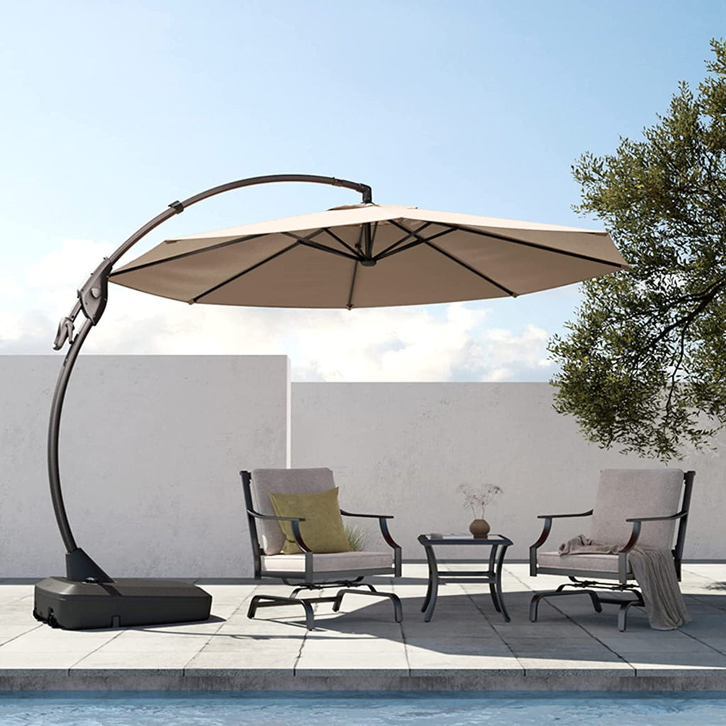 GRANDPATIO 12 Ft Outdoor Umbrella with Base, Large Aluminum Cantilever Offset Umbrella for Patio Pool, Black & White
