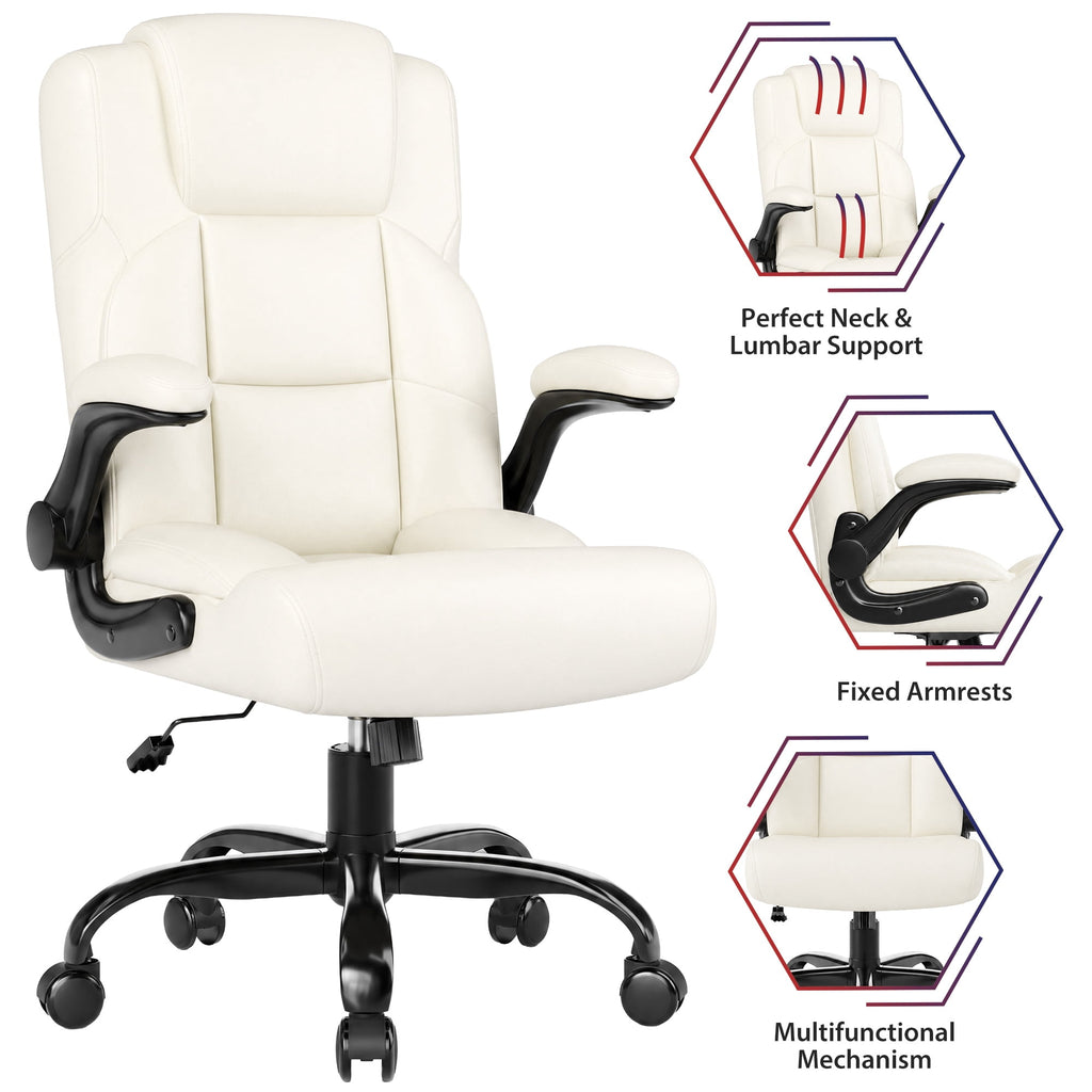 JONPONY Leather Office Chair, Big and Tall 500lbs Ergonomic Desk Chairs with Back Support, Executive Leather Chair with Wheels for Home Office, with Adjustable Padded Armrest & Lumbar Support , Black