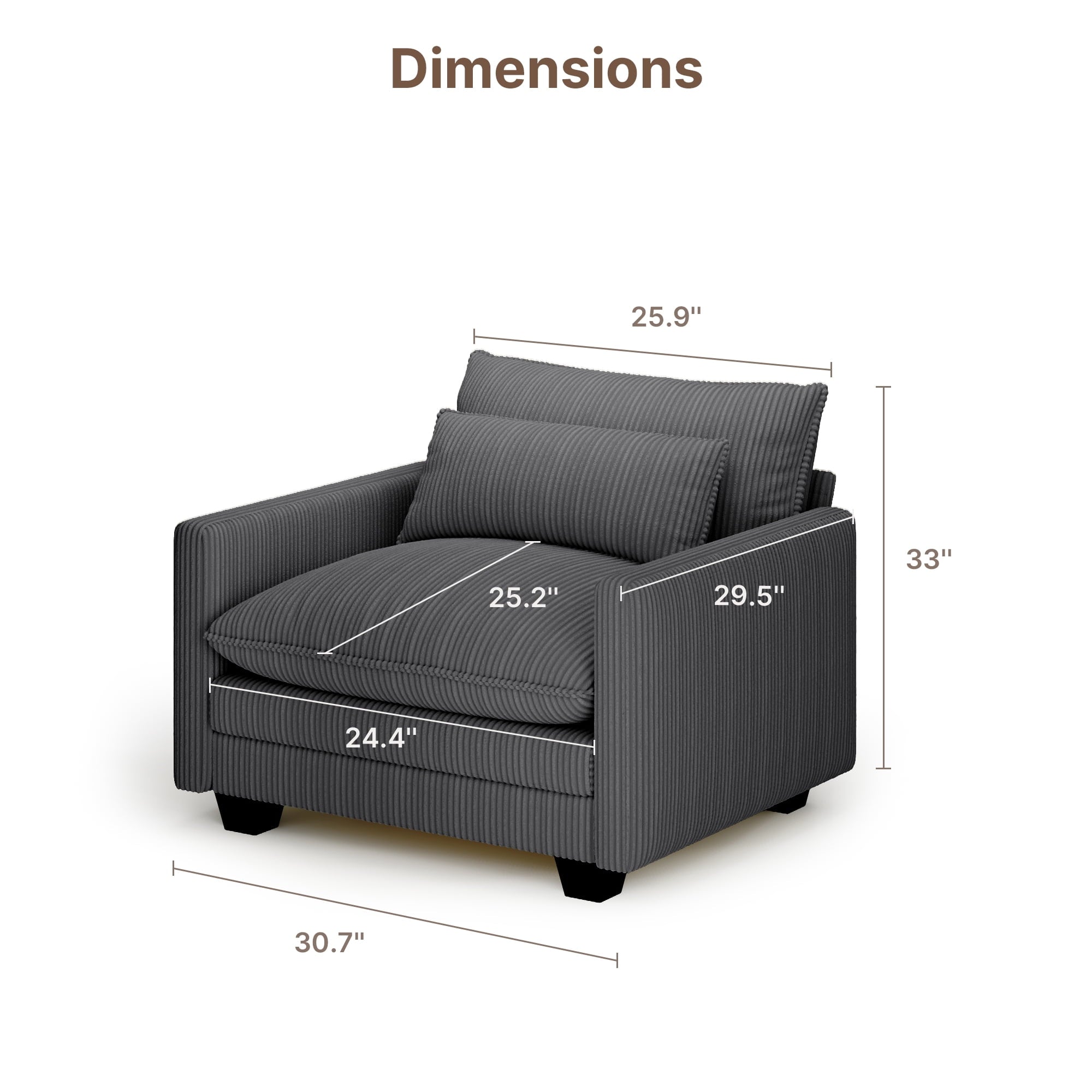 110'' Oversized L Shaped Couch for Living Room, Cloud Couches with Washable Corduroy Cover, Modern 4-Seater Comfy Deep-Seat Sofa with Movable Ottoman and 2 Throw Pillows for Apartment, Gray