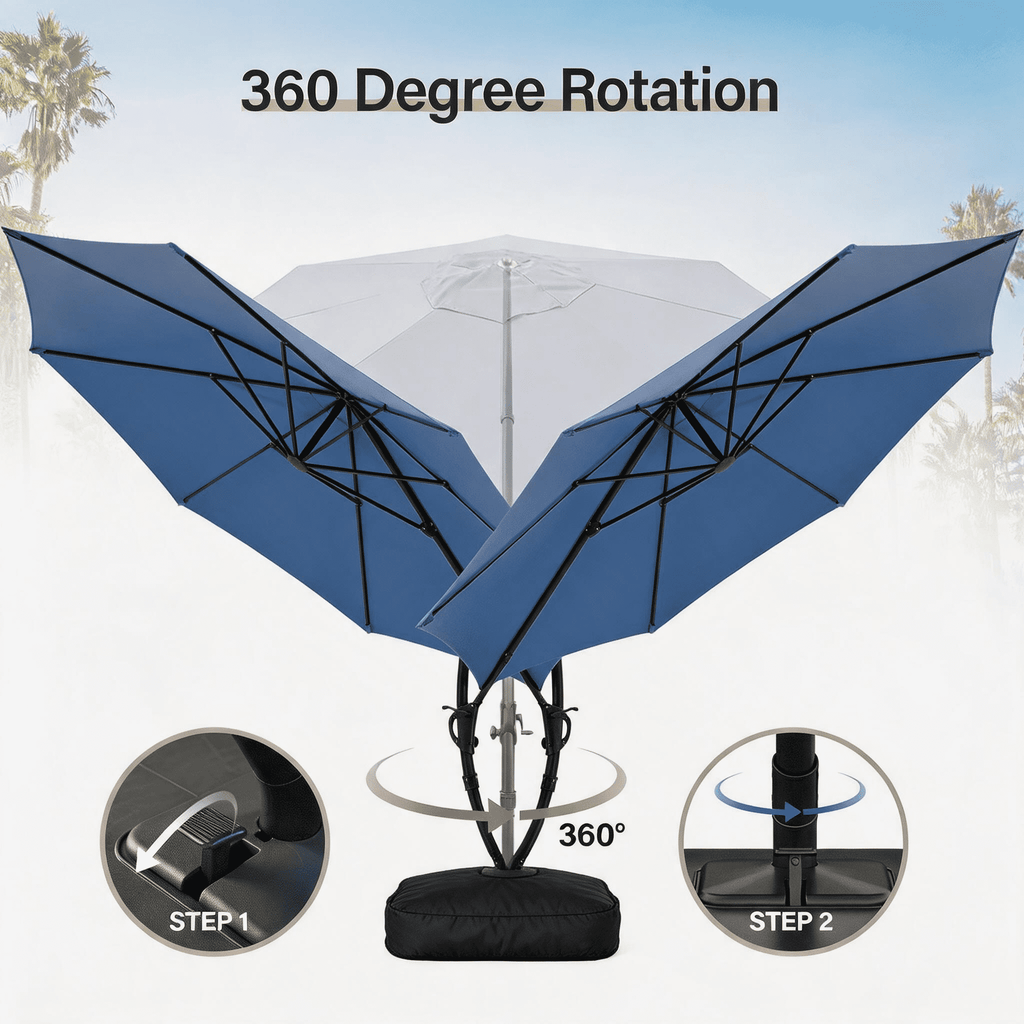 LAUSAINT HOME 11 FT Outdoor Patio Umbrella with Base, Aluminum Cantilever Umbrella with Crank, Champagne