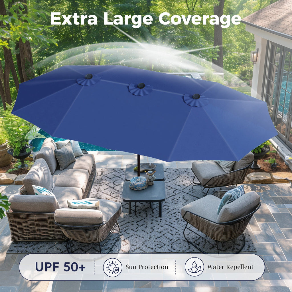 Alpha Joy 15ft Outdoor Patio Umbrella Extra-Large Double-Sided Garden Umbrella with Crank Handle and Base - Ivory