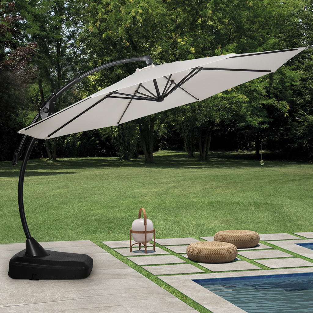 GRANDPATIO 12 ft Deluxe Aluminium Patio Umbrella with Base, Large Offset Outdoor Umbrella, Navy Blue