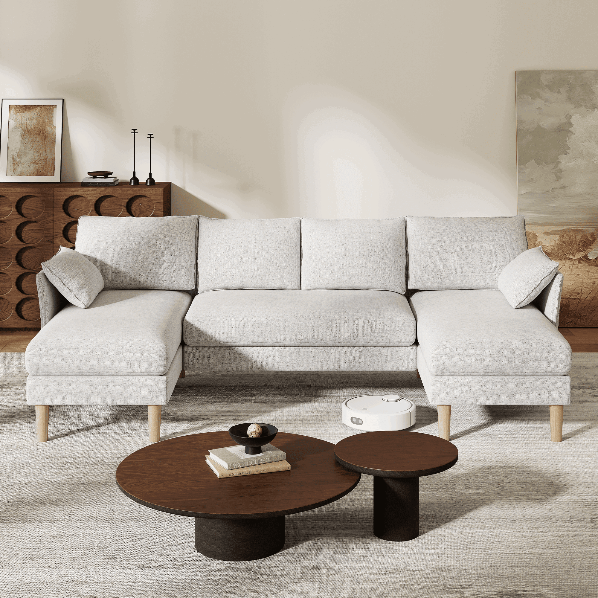 BedLuxury 100 U-Shape Sectional Sofa with Chaise, Chenille Modern Couch with High Legs for Living Room, Apartment, Gray