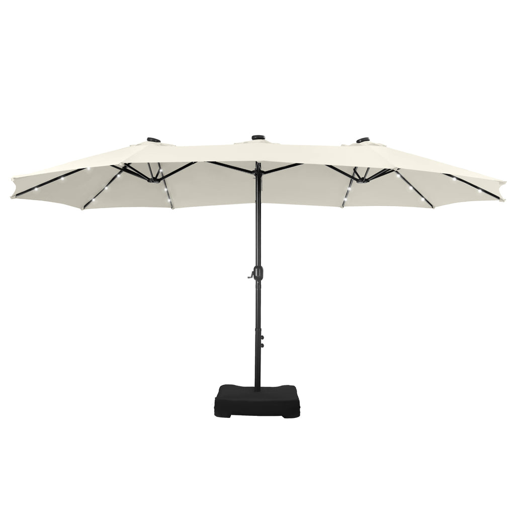 SUMMIT LIVING 15ft Double-Sided Solar Patio Umbrella with Base (Included) Large Outdoor Umbrella with Solar Lights - Beige