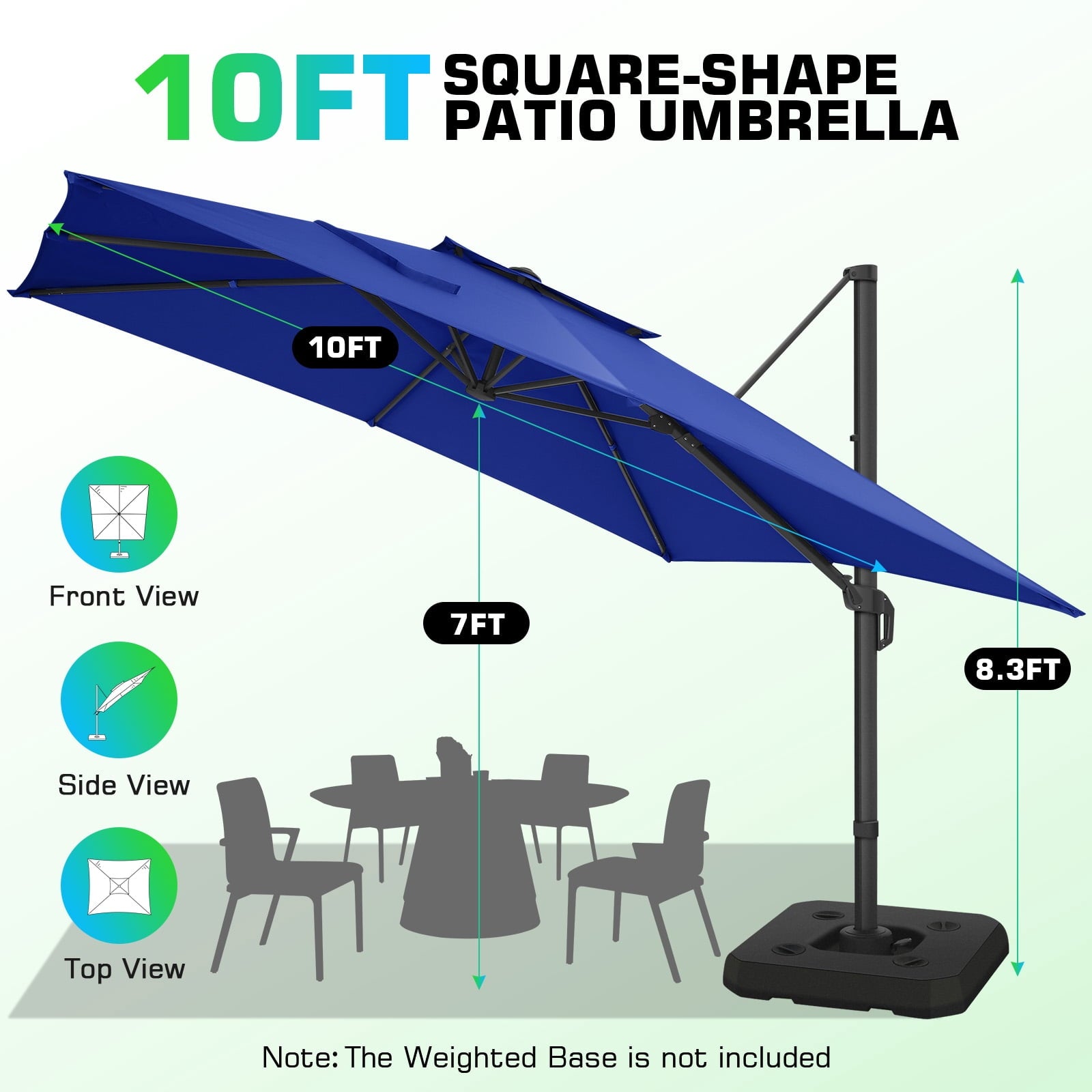 HOTEEL 10ft Patio Umbrella Outdoor Square Large Cantilever Windproof Offset and Heavy Duty Sun Umbrella for Garden Deck Pool，Gray