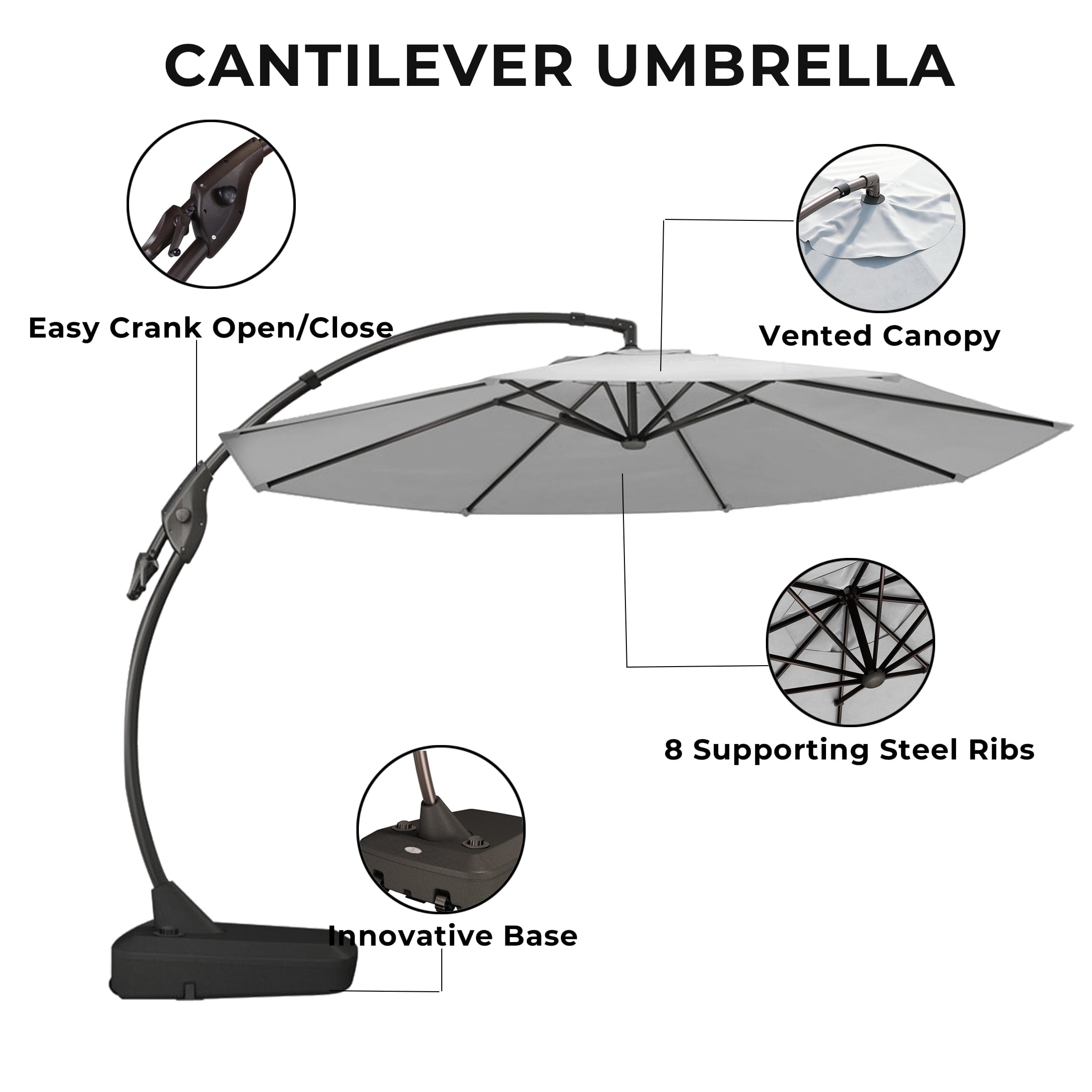 GRANDPATIO 12 ft Deluxe Aluminium Patio Umbrella with Base, Large Offset Outdoor Umbrella, Navy Blue