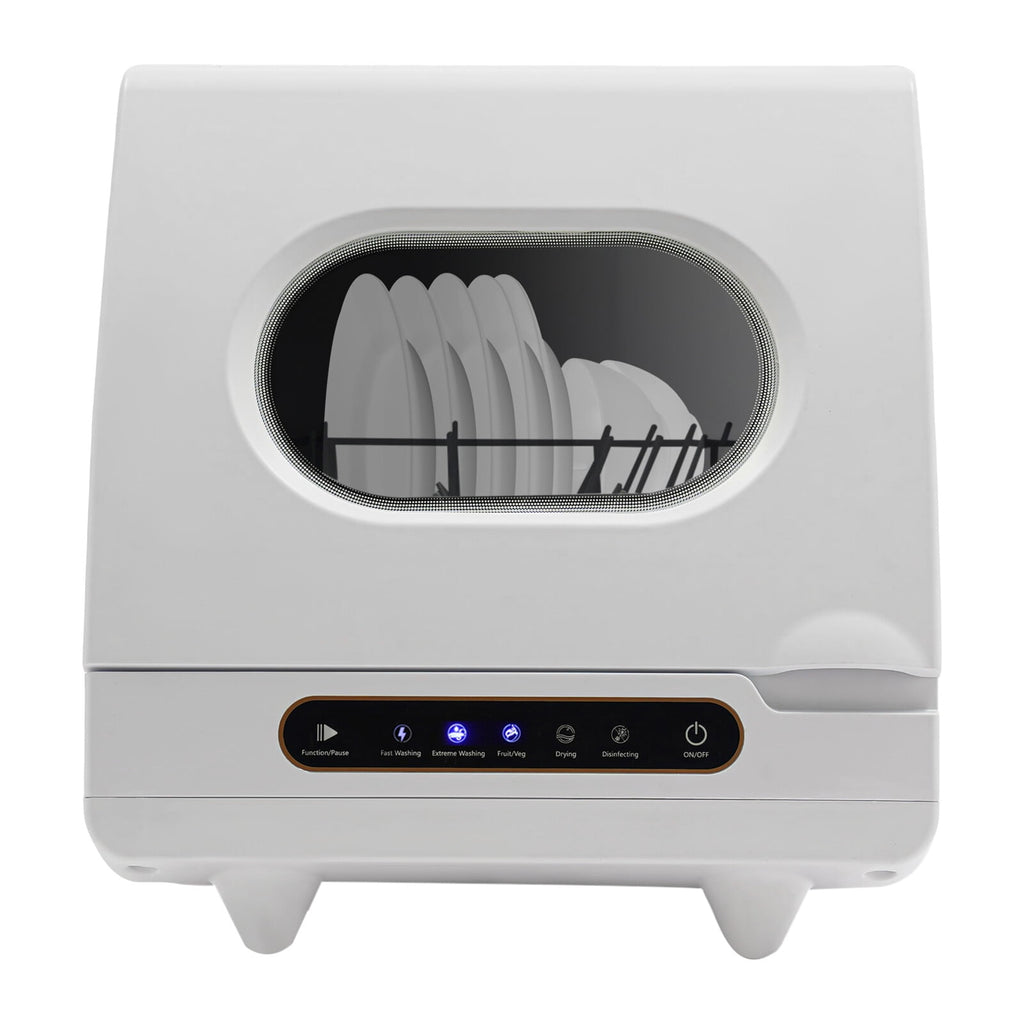 Portable Countertop Dishwasher 5 Washing Programs with Water Tank Leak-Proof Dry 360° Rotation Flushing, Uitable for Homes Kitchen Apartments Dormitories Campers