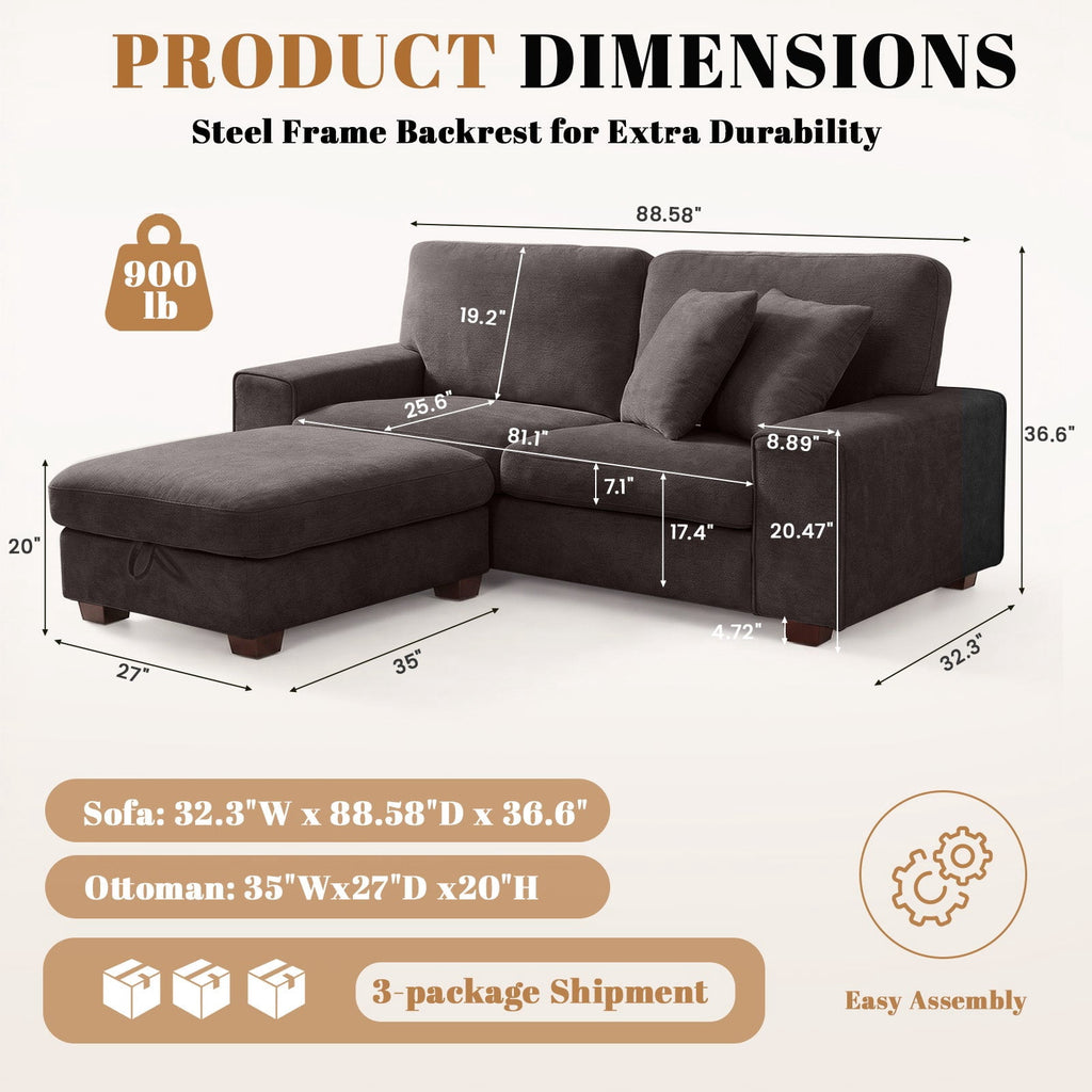 Poshby 71.25''W Loveseat 2 Seater Couch Sofa with Chenille Material, Modern for Living Room, Beige