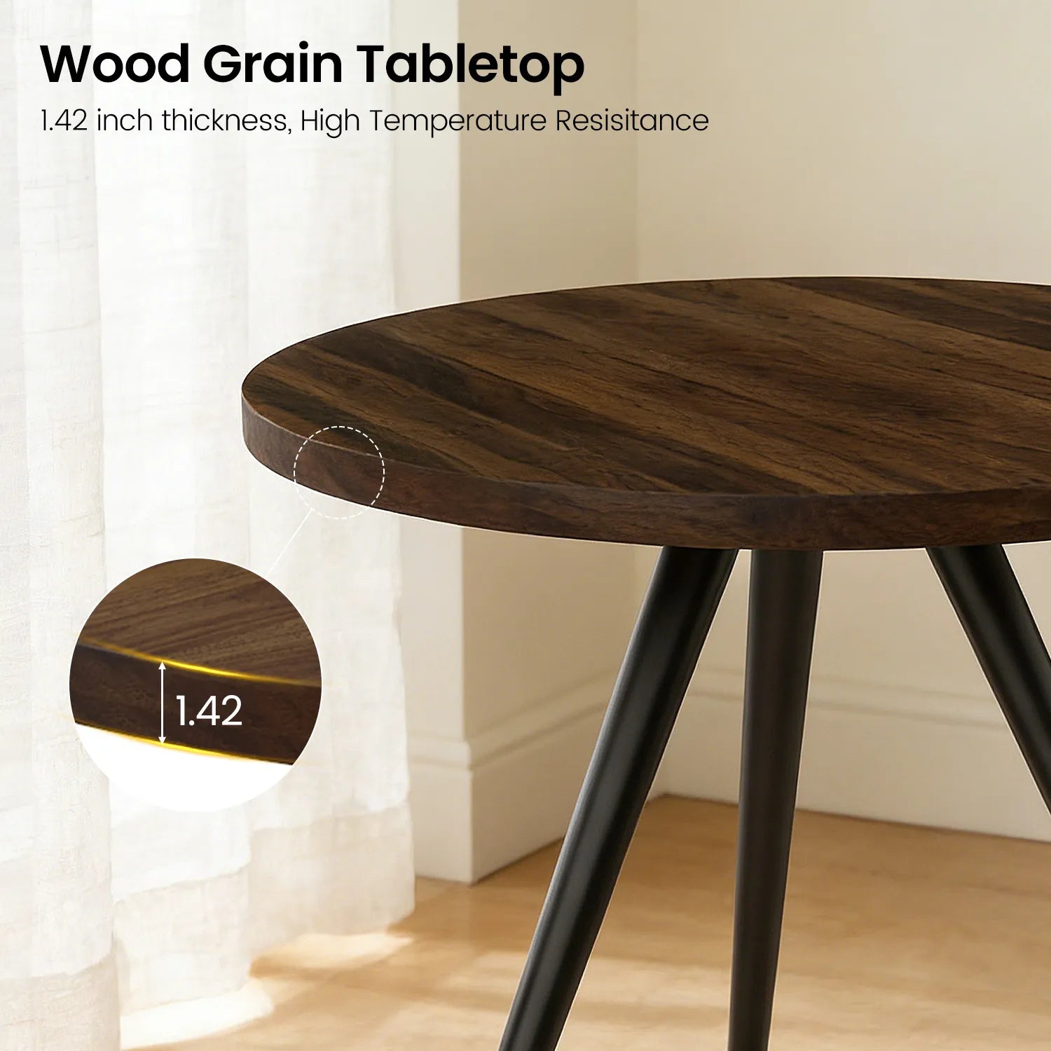 34.8 Round Dining Table Set for 4,5 Piece Mid-Century Modern Dining Set with 4 Upholstered Dining Chairs,Leisure Coffee Table for Kitchen Dining Room, Save Space