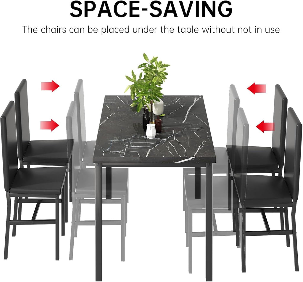 MIERES 5-Piece Dining Table Set for 4, Faux Marble Kitchen Table and 4 Chairs, Modern Dining Room Table with 4 Chairs, Dinner Table Set for Small Spaces, Brown