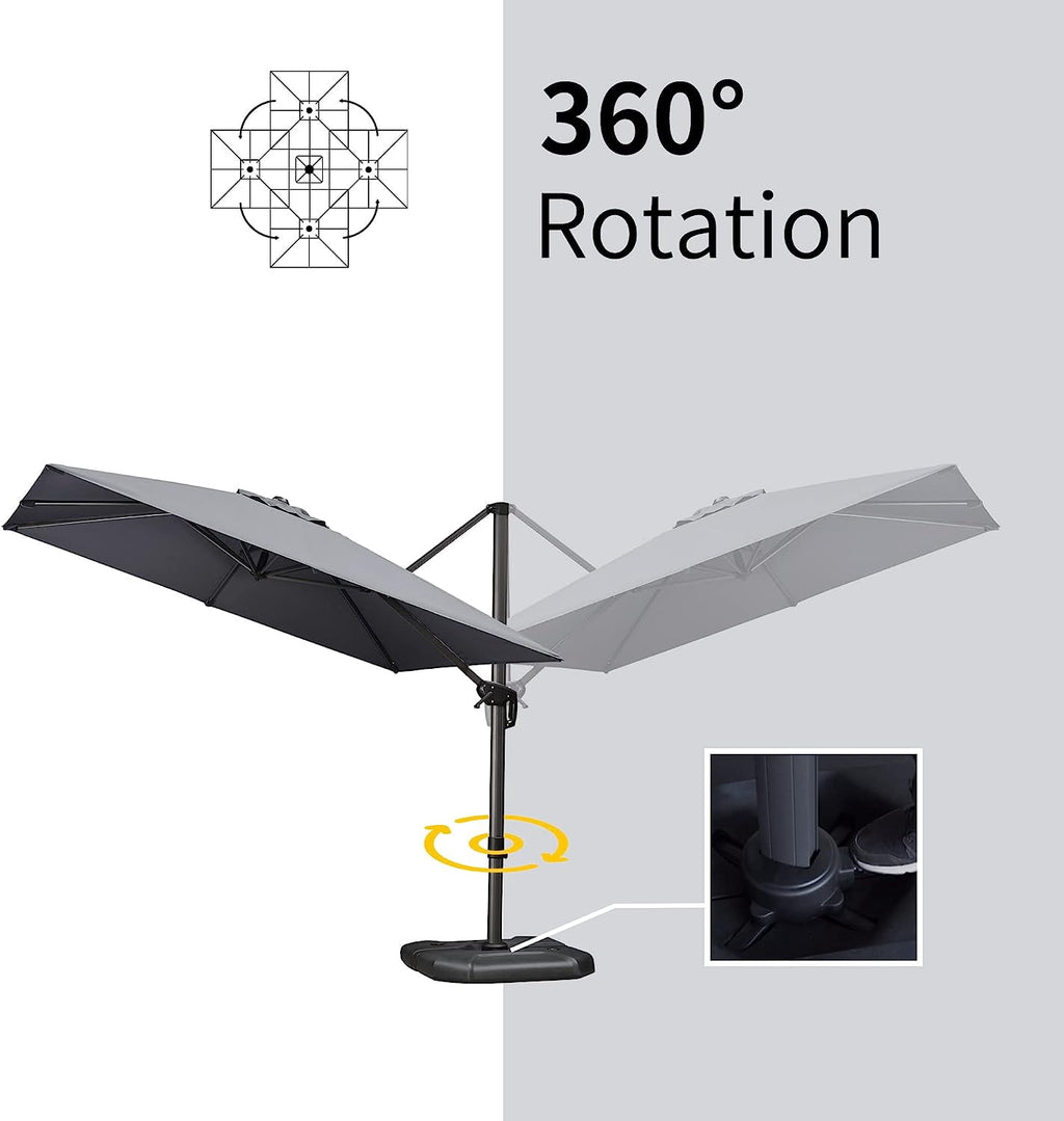 PURPLE LEAF 9x11.5 Ft Cantilever Umbrella Rectangle Outdoor Patio Umbrella Large Offset Hanging Umbrella Aluminum Umbrella with 360°Rotation Adjustable Garden Pool Umbrella,Turquoise Blue