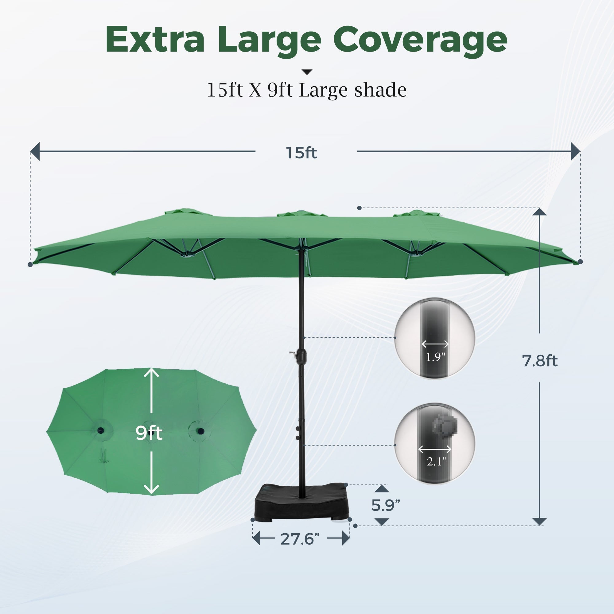 Alpha Joy 15ft Outdoor Patio Umbrella Extra-Large Double-Sided Garden Umbrella with Crank Handle and Base - Ivory
