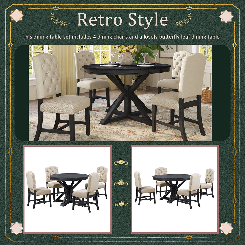 Harper & Bright Designs Extendable Dining Table Set for 4 Upholstered Chairs Functional Retro Style Table for Dining Room Kitchen, Natural Wood Wash