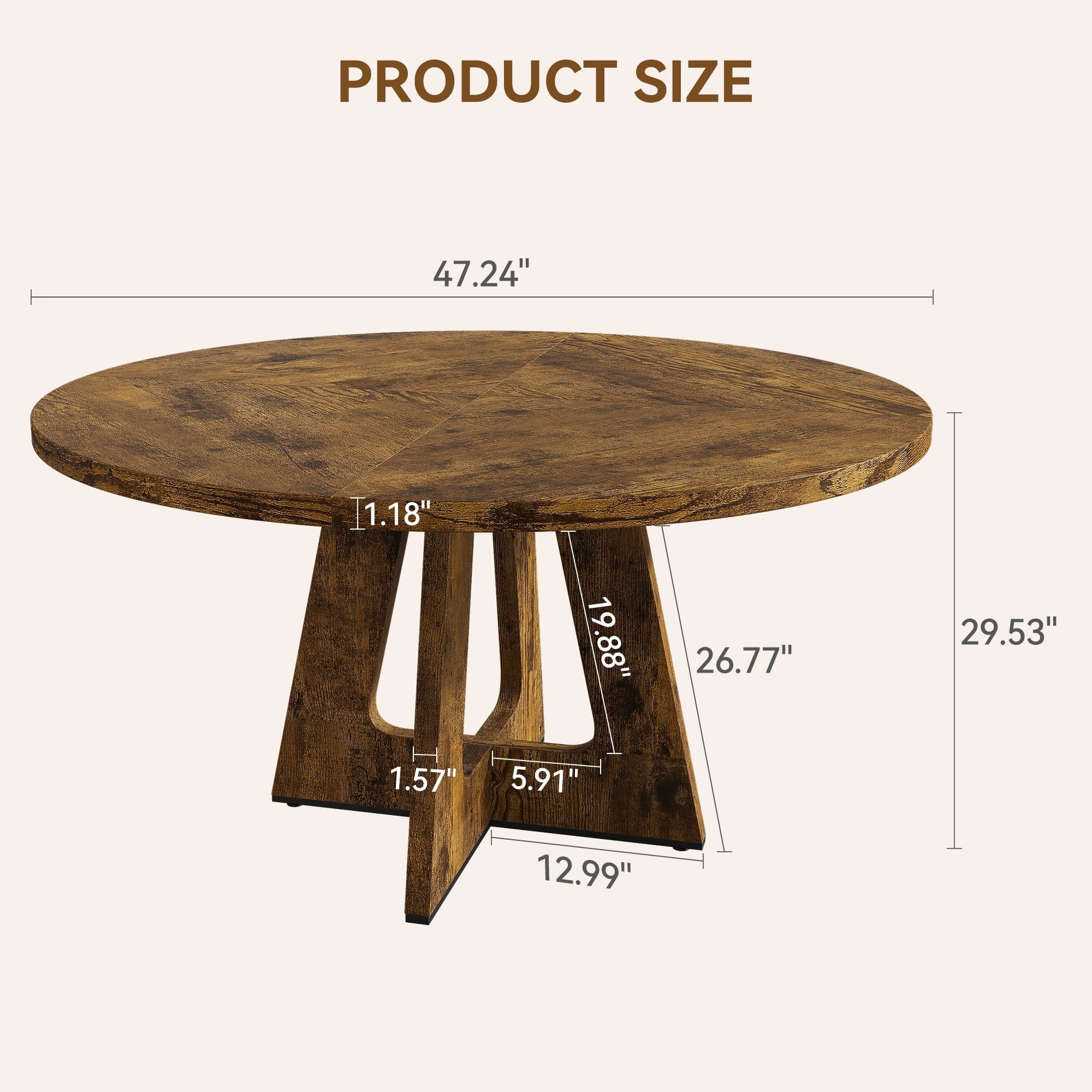 M optimized 47-Inch Round Dining Table, Wooden Kitchen Table for 4, Farmhouse Dinner Table with Wooden Top and Legs for Home Dining Room Living Room (Only Table)