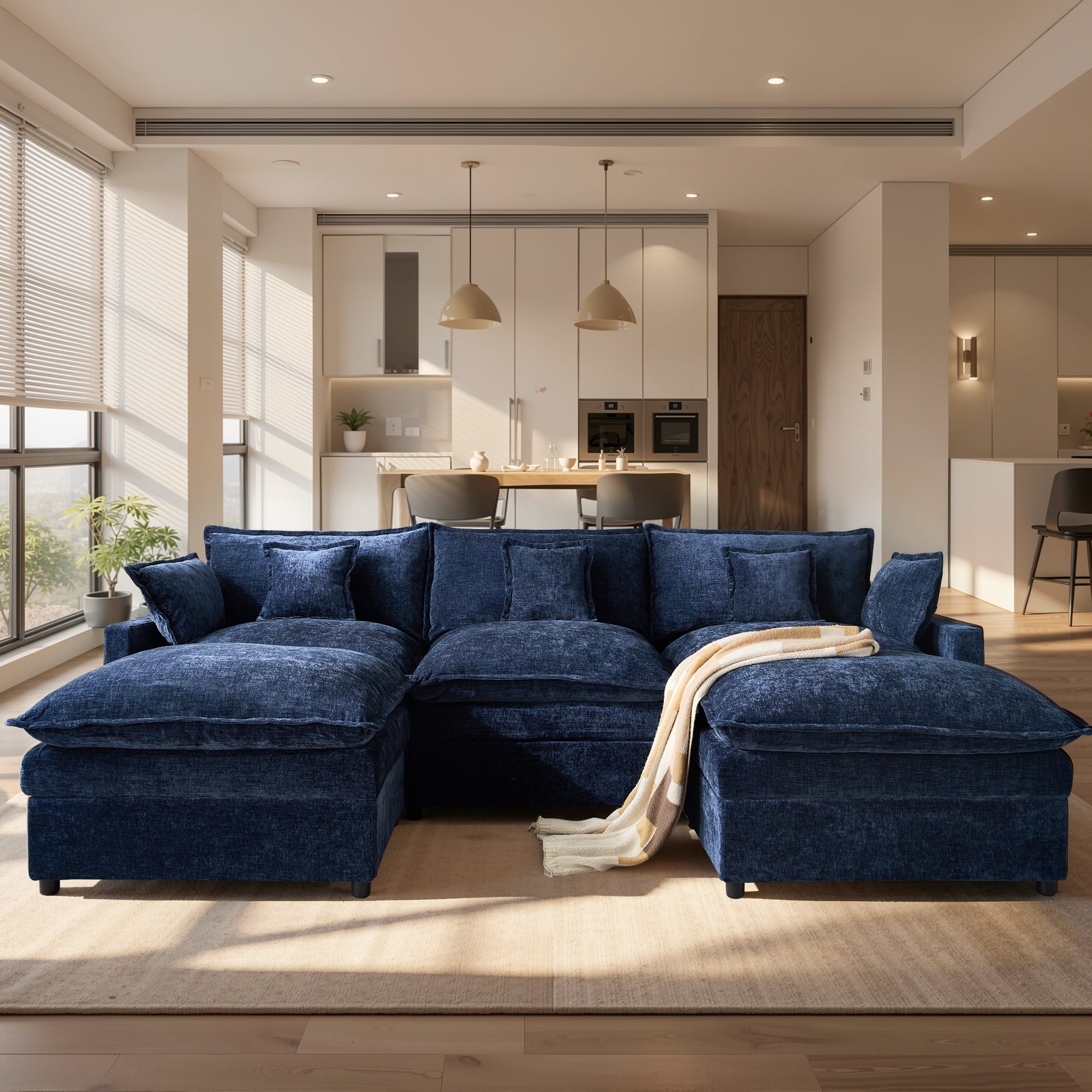 Ovios 108 Modular Sectional Sofa U-Shaped Cloud Couch with 2 Ottomans, Comfy Living Room Furniture, Chenille, Camel