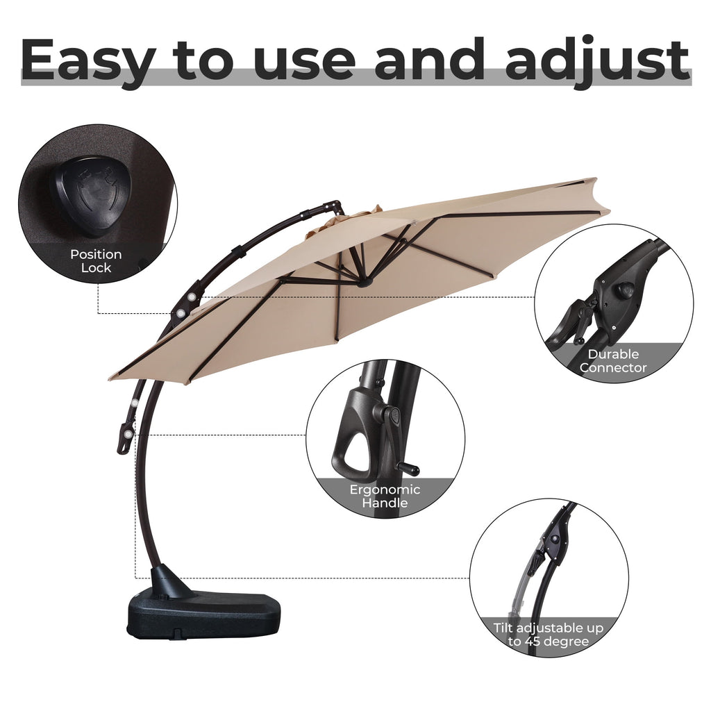 GRANDPATIO 12 Ft Outdoor Umbrella with Base, Large Aluminum Cantilever Offset Umbrella for Patio Pool, Black & White