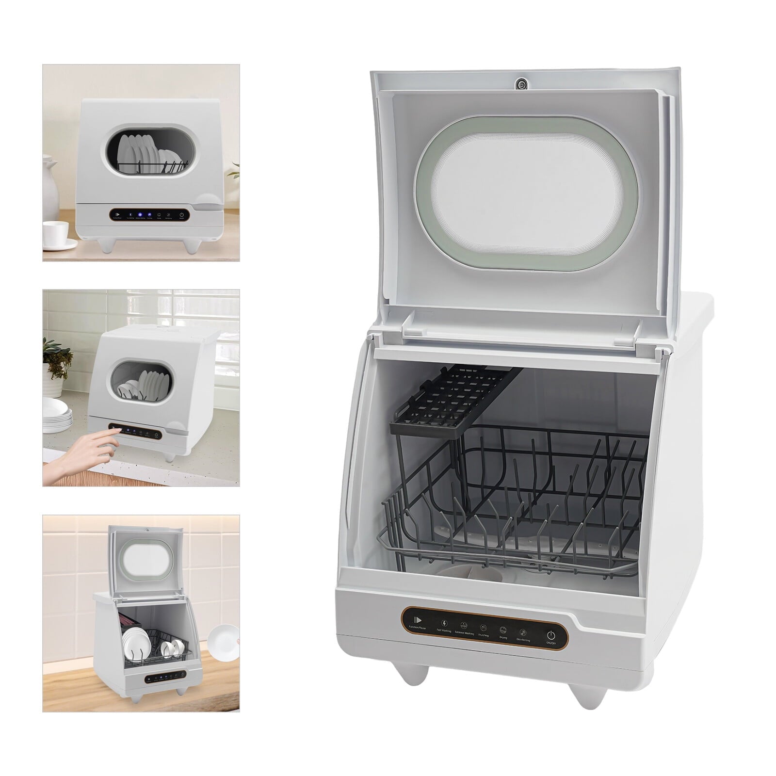 Portable Countertop Dishwasher 5 Washing Programs with Water Tank Leak-Proof Dry 360° Rotation Flushing, Uitable for Homes Kitchen Apartments Dormitories Campers