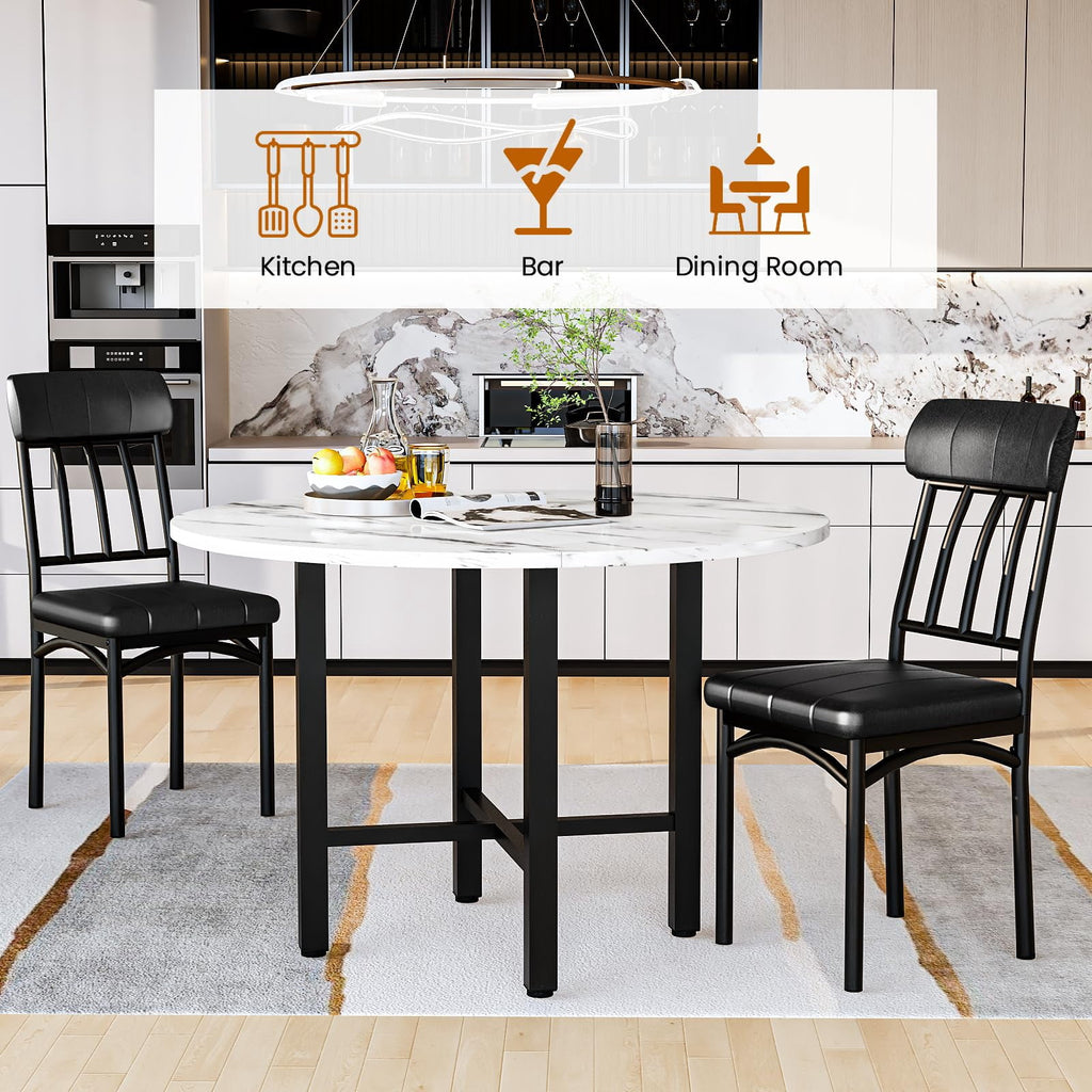 MOOSENG Round Dining Table Set for 4,Faux Marble Circle Dining Table Set with Chairs,Modern Kitchen Table and Chairs Set for 4,Round Dinner Table & Chair Set for Small Space