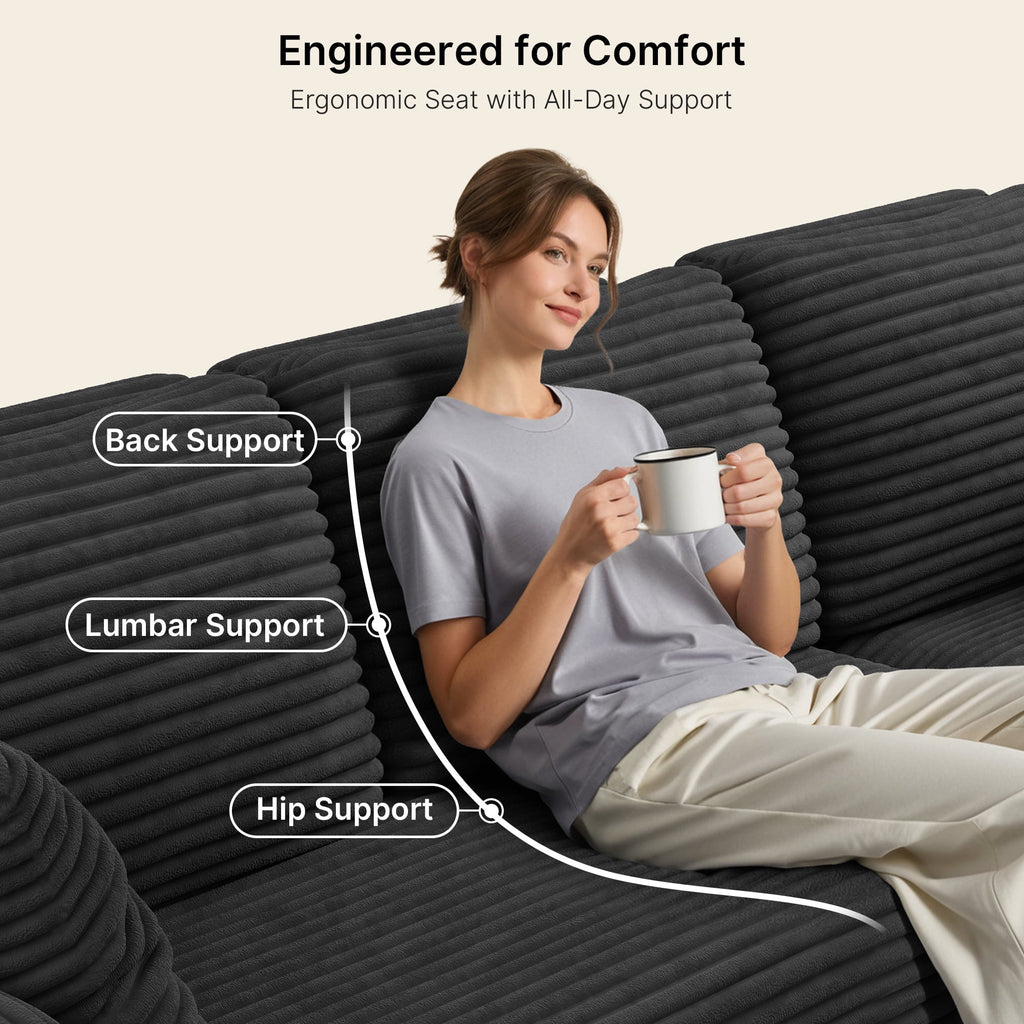Sofa, L-Shaped Sofa Couch with Deep Seat and Movable Footrest Sofa for Office|Living Room, Gray