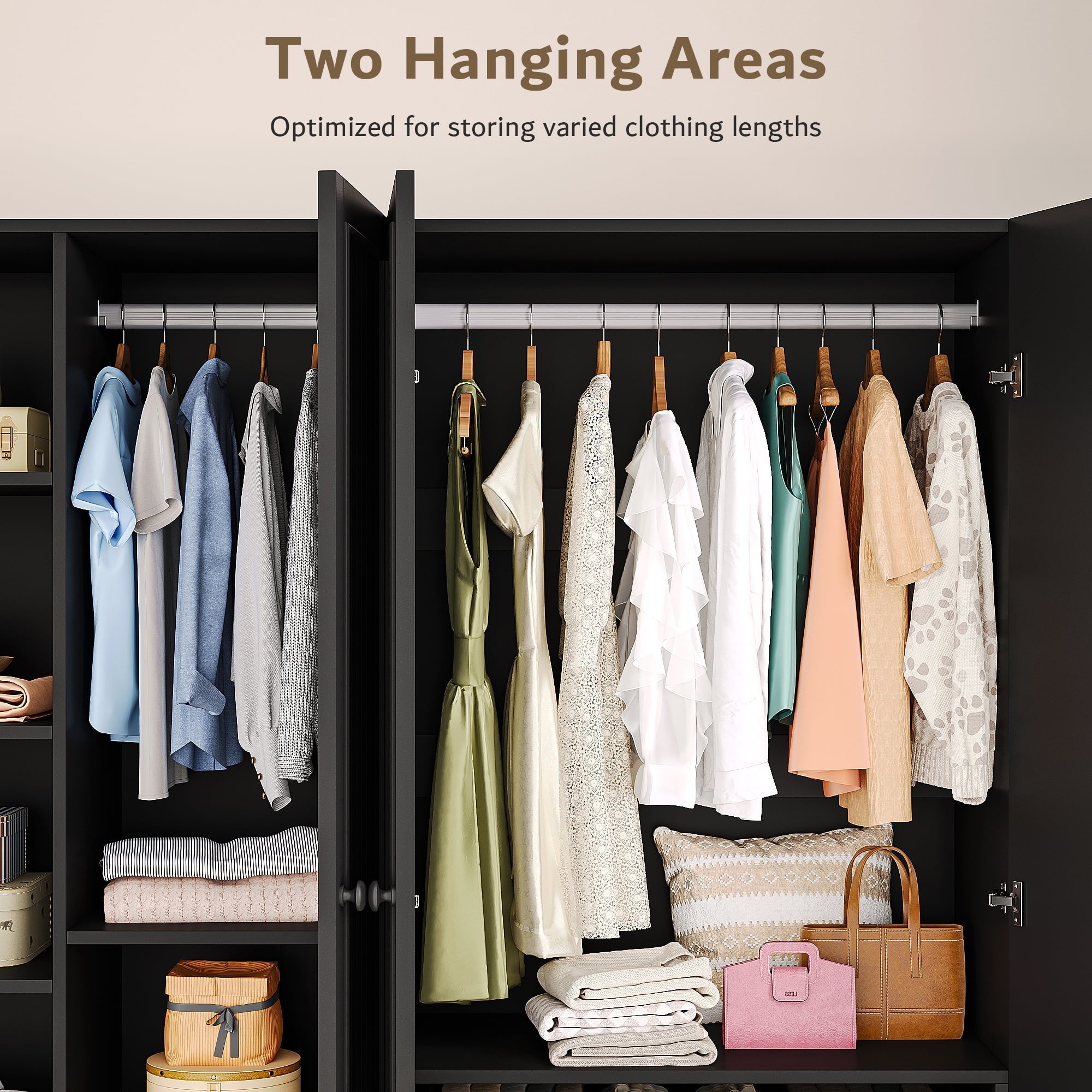 Virans  4 Door Armoire Wardrobe Closet with 2 Drawers,Adjustable Shelves & Hanging Rods,63 W Wood Clothes Cabinet Organizer for Bedroom,White