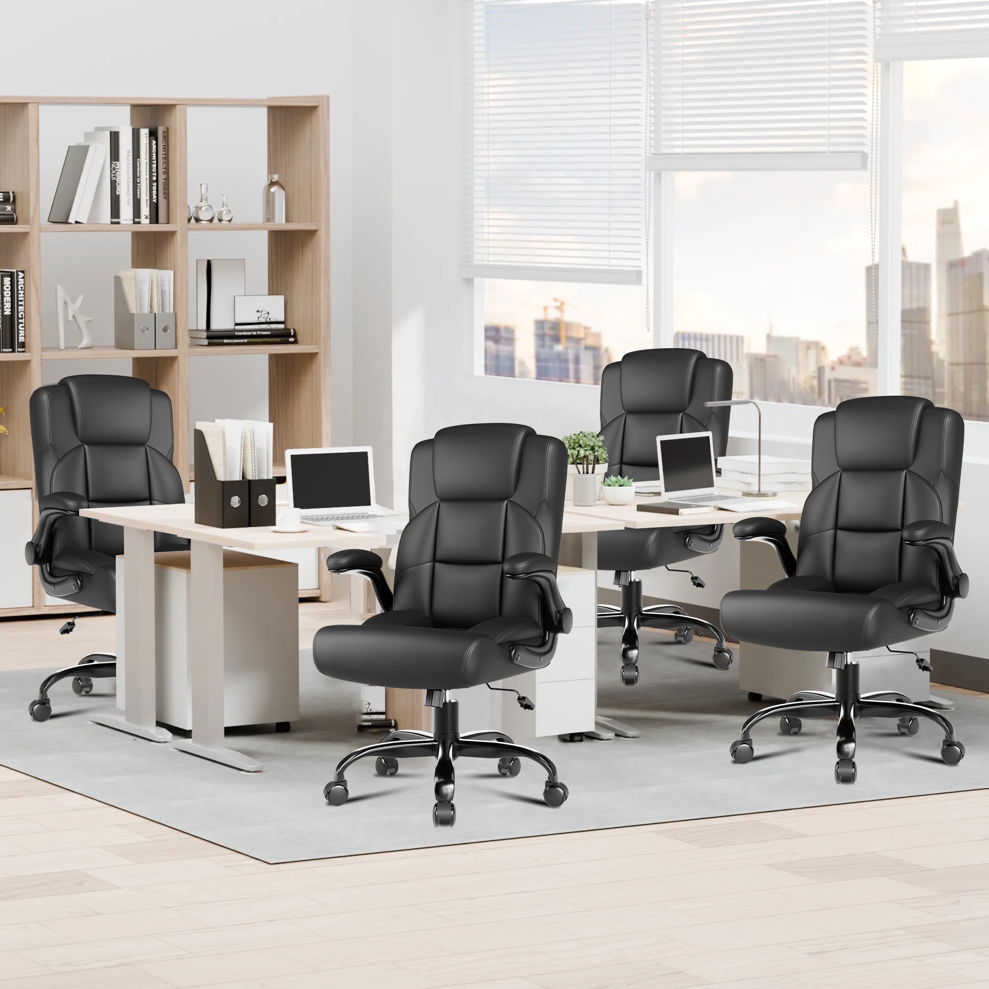 JONPONY Leather Office Chair, Big and Tall Office Chair 400LBS Wide Seat Ergonomic Computer Desk Chair High Back Executive Leather Chair Adjustable Task Chair Lumbar Back with 1-Year Warranty, Black